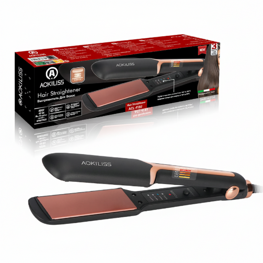 Planchita de Cabello Ackiliss -110-240V-- Negro/Rose Gold