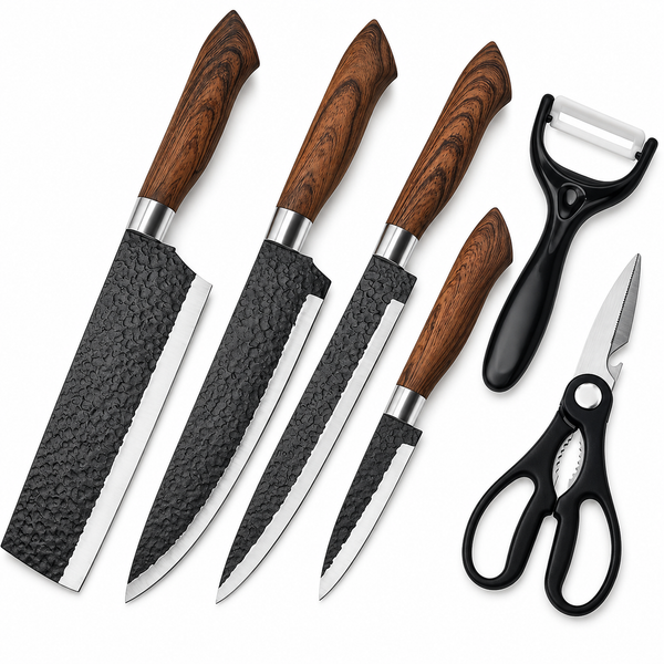 Kit de Cuchillos para cocina Evryealth 6 En 1 -ER0588 Con Pelador -  Negro