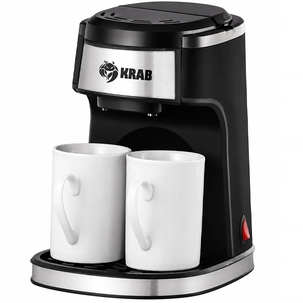 Cafetera eléctrica Krab 450W 240ml doble salida — negro/plateado