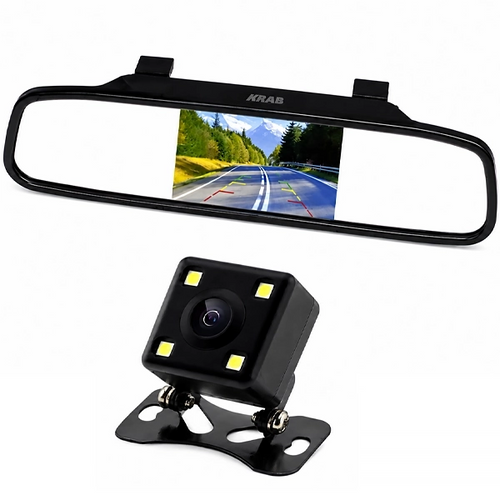 Cámara de Retroceso Automotivo Espejo Retrovisor Krab -Con Pantalla LCD de 4,3" - Negro