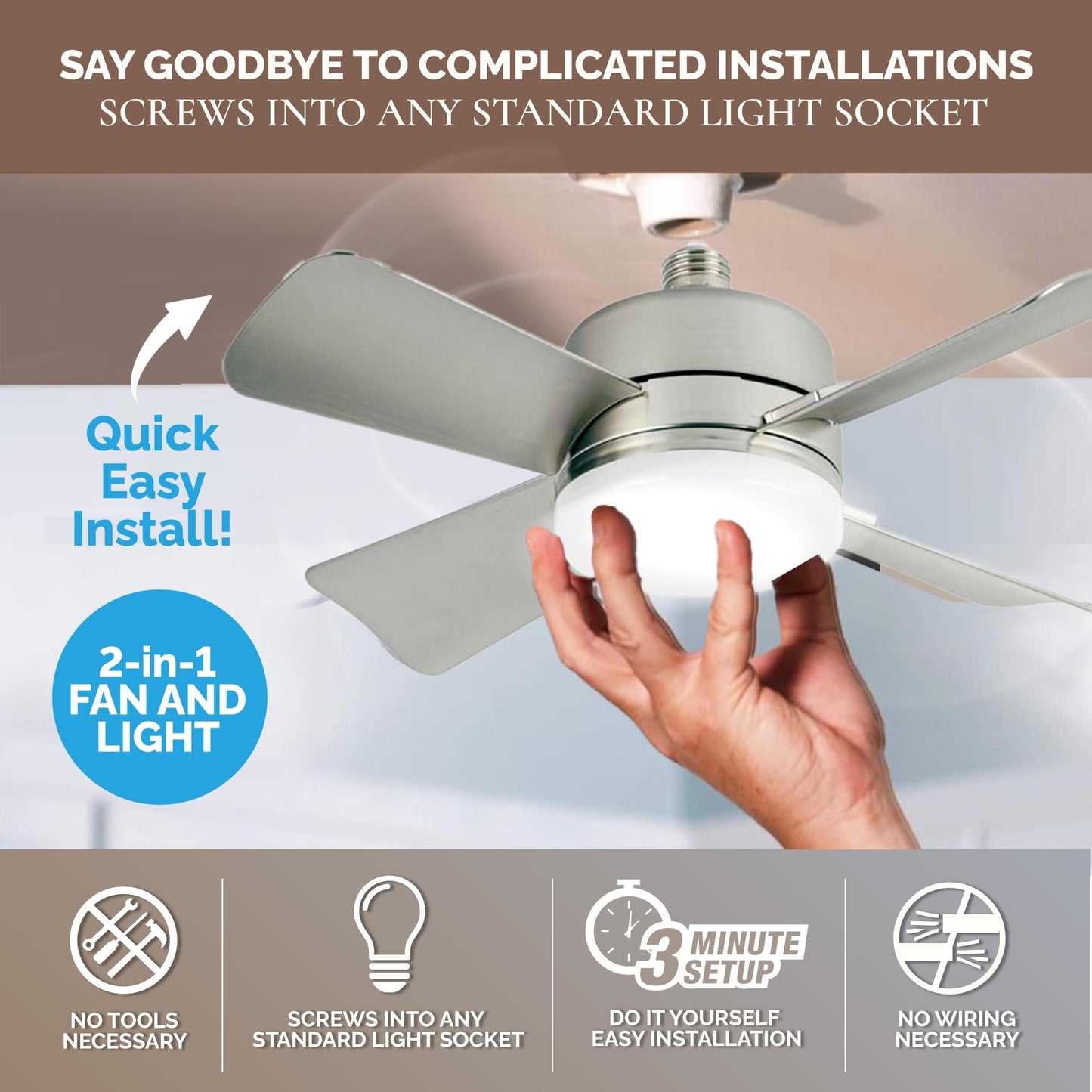 Ventilador de techo portátil + lámpara LED